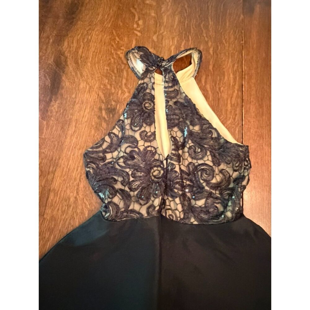 Miss Kim USA Black Lace Sequin Halter Fit & Flare Cocktail Dress Small - Picture 7 of 11